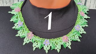 BEADED NECKLACE/Beaded violets/Necklace with flowers/Колье из бисера с цветами/Колье с фиалками/1