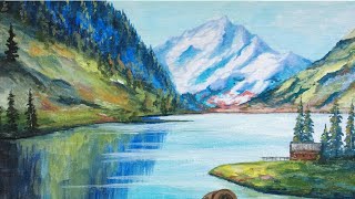 Горное озеро гуашью часть 1 (eng sub)  Mountain lake gouache