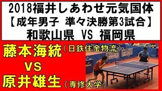 卓球 国体 2018 藤本海統(日鉄住金物流) vs 原井雄生(専修大学)【成年男子 準々決勝】和歌山×福岡 第3試合