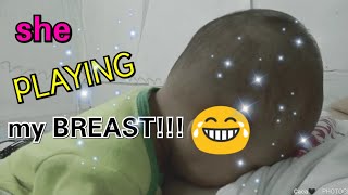 breastfeed baby while playing my breast || SO FUNNY ? || breastfeeding mom by: jovelyn arnaiz