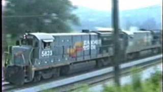 Seaboard 5823 meets CSX 8432 at Garrett PA. 7/16/89