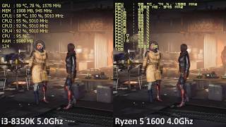 Intel i3-8350K 5.0Ghz vs AMD Ryzen 5 1600 4.0Ghz in 14 Tests. AMD Radeon RX Vega 64