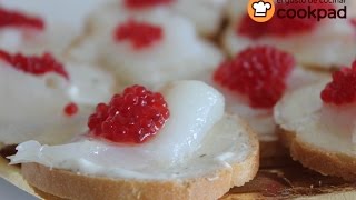 Canapés FACILES de bacalao ahumado y caviar rojo. Entrantes de fin de año