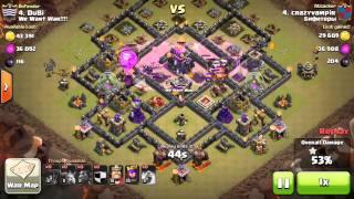 Атака шарами + лавы на кв ТХ9 / Attack with balloons and lava hounds in cw TH9