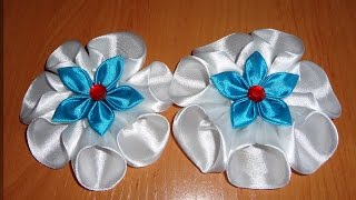 Двухуровневый бант с камушком из атласной ленты  Мастер класс канзаши!!!