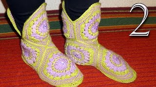 Как связать домашние сапожки сапоги, тапочки вязание крючком Часть 2