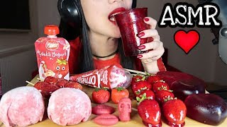KIRMIZI YİYECEKLER YEDİM! | Mochi, Tanghulu, Marzipan, Cornetto Dondurma, Jöle Bardak | TÜRKÇE ASMR