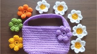 かぎ針編みバッグの編み方（中長編み）１：How to crochet bag