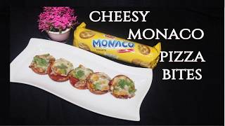 Cheesy Monaco Pizza Bites Recipe || Monaco Salty Biscuit Cheesy Bites|| Tiffen Box snack||S4 KITCHEN