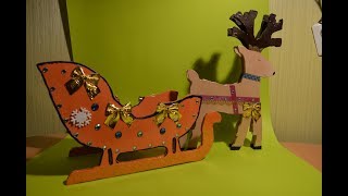 Олени с санями из фанеры.  Новогодний декор  DIY