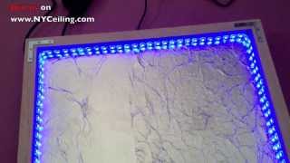 LED RGB strip light. Stretch ceiling installation. Connecting flex strip LEDs to power supply.