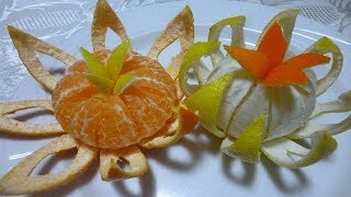 УКРАШЕНИЕ БЛЮД.  ЦВЕТЫ ИЗ ЛИМОНА И МАНДАРИНА