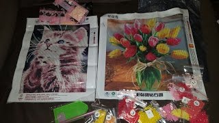 Алмазная вышивка Милый Котенок и Тюльпаны в вазе. 5D мозаика из Китая с сайта Aliexpress
