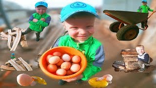 Мальчик сам_В Деревне_помогает СОБИРАТЬ ЯЙЦА,РУБИТЬ ДРОВА,ТОПИТЬ БАНЮ.ИГРЫ ДЛЯ ДЕТЕЙ