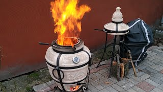 Первый розжиг тандыра . Мясо в тандыре