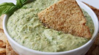 Green Hummus Recipe - Basil Garlic Hummus Spread or Dip Recipe