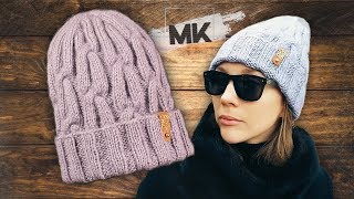 ШАПКА КОСАМИ НА РЕЗИНКЕ 3х3 / Подробный МК по вязанию женской шапки спицами