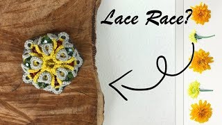 Needle tatting. Lace race. Brooch with crystals / Фриволите иглой. Кружевной бой. Брошь с бусинами
