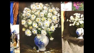 Картина маслом поэтапно "Букет полевых ромашек".Часть II.Chamomile.Picture