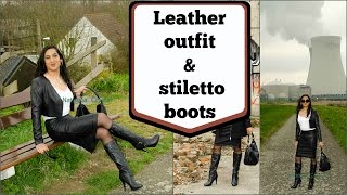 Crossdresser - full leather outfit and black high heels stiletto boots | NatCrys