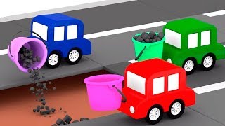 Мультики для детей про 4 машинки - Машинки собирают асфальтовый каток