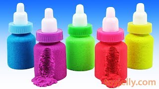 Making Kinetic Sand Baby Milk Bottle DIY Learn Colors Nursery Rhymes Play Doh Pjmasks Surprise Eggs