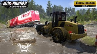 Spintires: MudRunner - NEW HOLLAND W170C Pulls the Semi Truck out of the Flooded Ditch