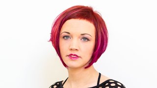 long to short haircut makeover | ruby red bob with short bangs ombre by anja herrig