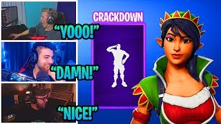 STREAMERS REACT TO *NEW* "CRACKDOWN" EMOTE/DANCE & "TINSELTOES" ELF SKIN! | FortniteNonStop