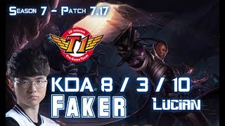 SKT T1 Faker LUCIAN vs YASUO Mid - Patch 7.17 KR Ranked