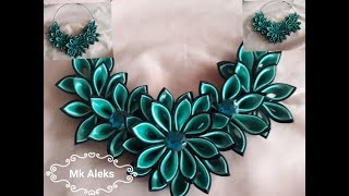 Колье МК Канзаши острый лепесток. Necklace MK Kanzashi sharp petal.