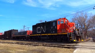 CN 7221 Hauling Local Freight South on the Letellier Subdivision at Pedestrian Crossing