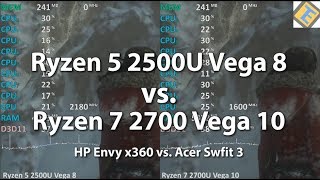 AMD Ryzen 5 2500U Vega 8 vs. AMD Ryzen 7 2700U Vega 10 Gaming Review. HP vs. Acer. Gaming Test