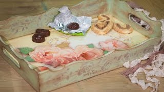 СКАЧАТЬ Винтажный поднос видео МК Натальи Жуковой Художественный декупаж, имитация вышивки ришелье