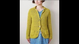Вязание крючком. Лаймовый пиджак. Узор.