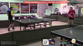 Short pips technique - BH topspin against backspin, техника топспина слева короткими шипами