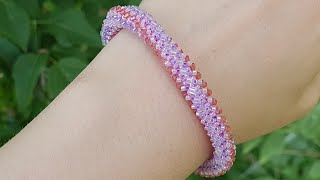 Браслет из квадратного жгута/Розовый браслет из бисера/Square Bead Bracelet / Pink Bead Bracelet