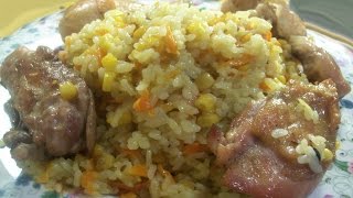 Плов с курицей и кукурузой запеченный в духовке