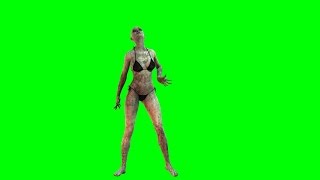 sexy walking dead zombie girl is dancing - green screen