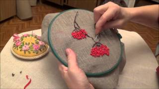 Вышивка лентами для начинающих. Вышивка рябины часть 2 (Embroidery ribbons rowan. Part 2)
