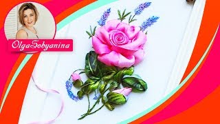 Вышивка лентами Розы с необычными листьями ?