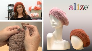 Alize Puffy Fine ile Dökümlü Bere (Ressam Beresi) - Painter Beret