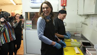 Duchess of Cambridge makes a chicken wrap during visit to Aberdeen cafe