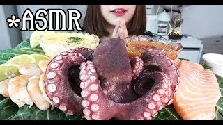 ASMR Octopus, salmon, shrimp mukbang,eating sounds, 통문어,통연어,새우 먹방 리얼사운드,たこ,さけ,海老