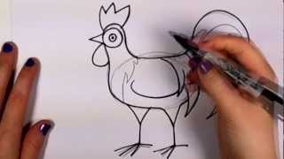 How to Draw a Chicken Cartoon - Draw a Rooster Step by Step Easy and Cute CC