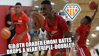 6'8 8TH GRADER Emoni Bates DROPS A NEAR TRIPLE-DOUBLE!! | Leads Bates Fundamentals Over Indy Heat