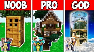Minecraft NOOB vs PRO vs GOD : FAMILY FUTURE TREE HOUSE BUILD CHALLENGE in Minecraft Animation