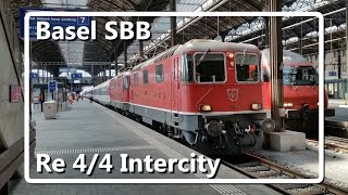 Dual RE4/4 with IC train departs from Basel SBB!