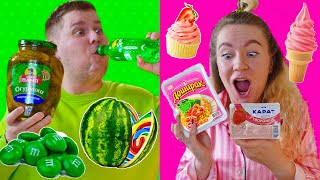 24 часа едим только РОЗОВУЮ И ЗЕЛЕНУЮ ЕДУ ! Челлендж Одного Цвета