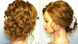 Prom wedding hairstyle, curly updo for long medium hair tutorial